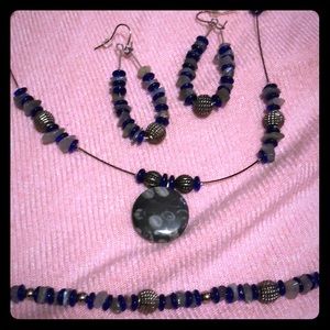 Beautiful handmade blue and grey jewelry set